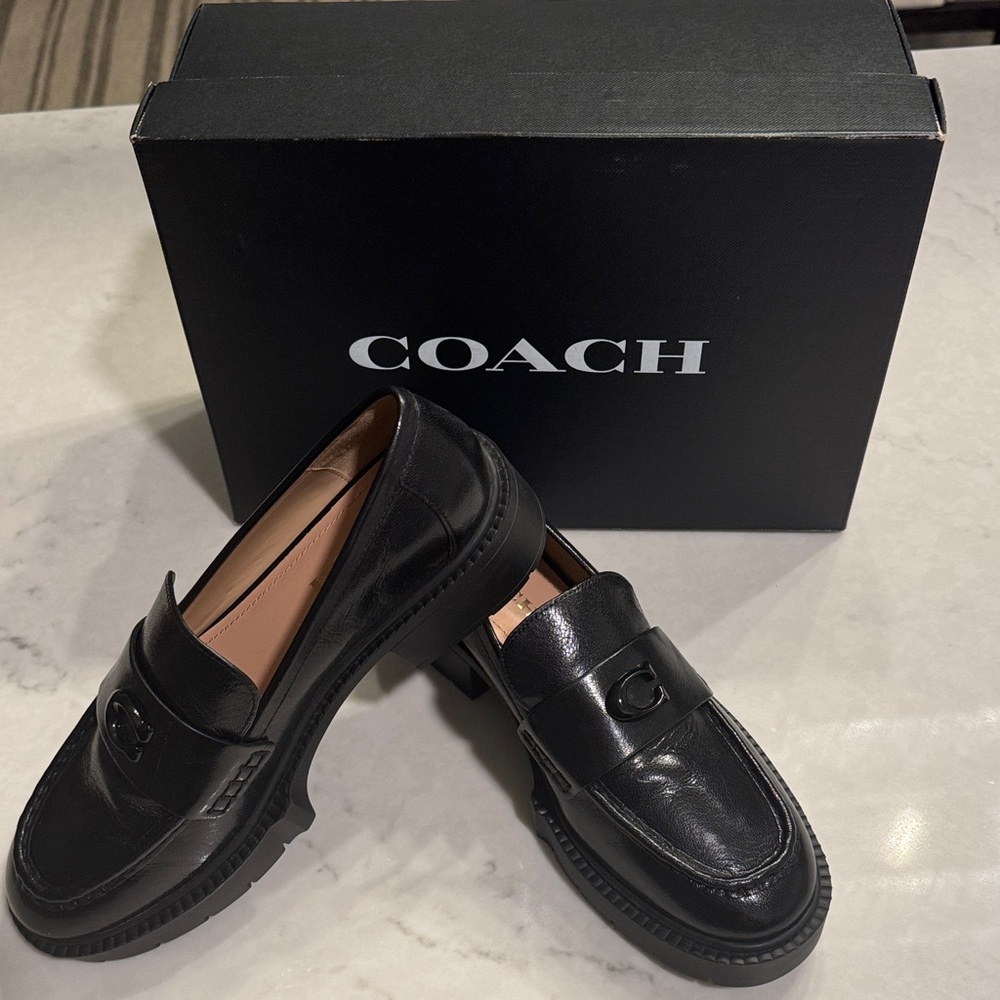 Coach Women's Black Leather Leah Loafers - Picture 2 of 5